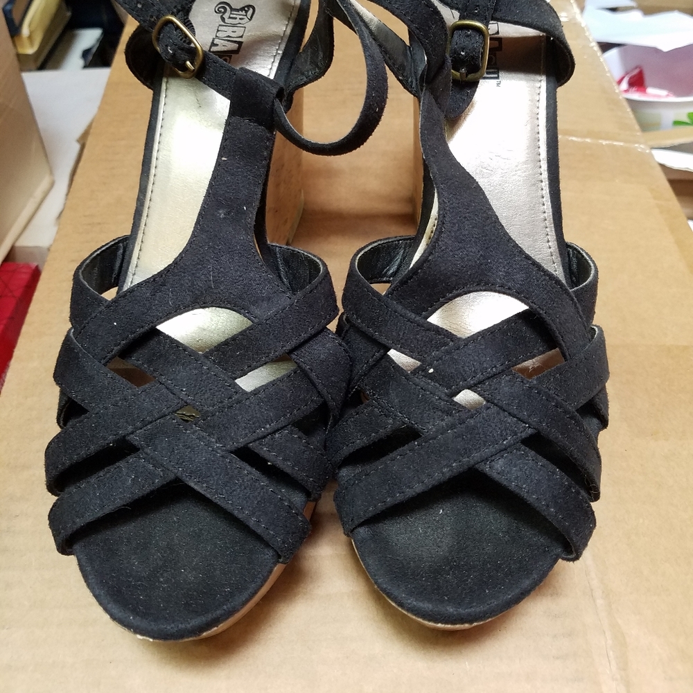 Black wedge heel sandals size 11